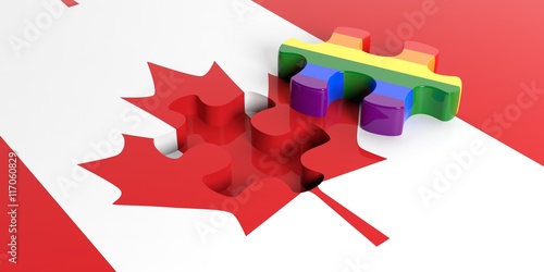 Gay puzzle piece out of Canada flag. 3d illustration