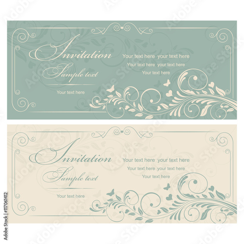 Wedding Invitation cards in an vintage-style green and beige.