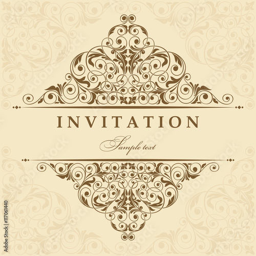 Wedding Invitation cards in an vintage-style brown and gold.