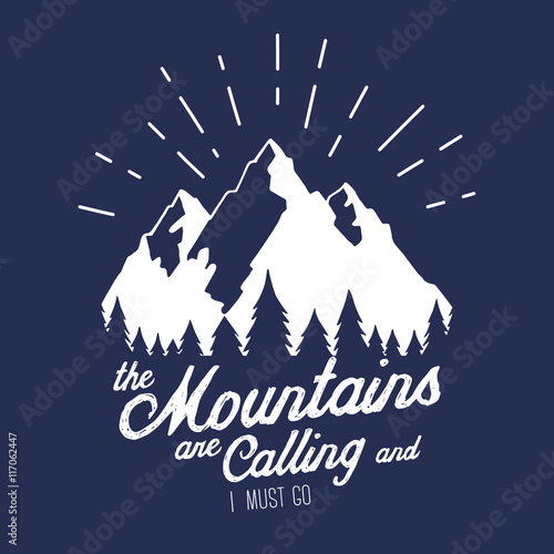 Vector illustration with mountains peaks end forest