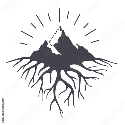 Vector illustration with mountains peaks end roots