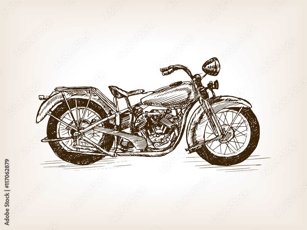 Obraz premium Retro motorcycle hand drawn sketch vector