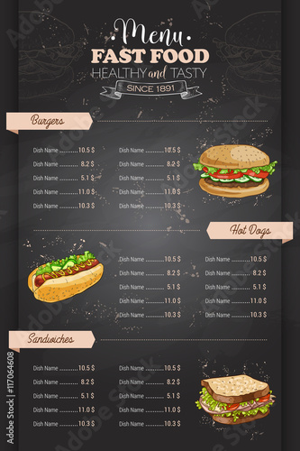 Drawing vertical color fast food menu design