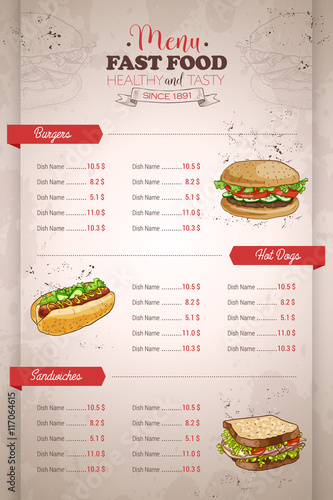 Drawing vertical color fast food menu design