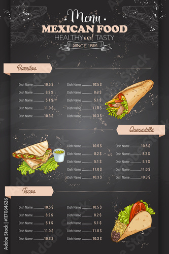 Drawing vertical color mexican food menu