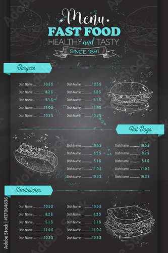 Drawing vertical scetch of fast food menu