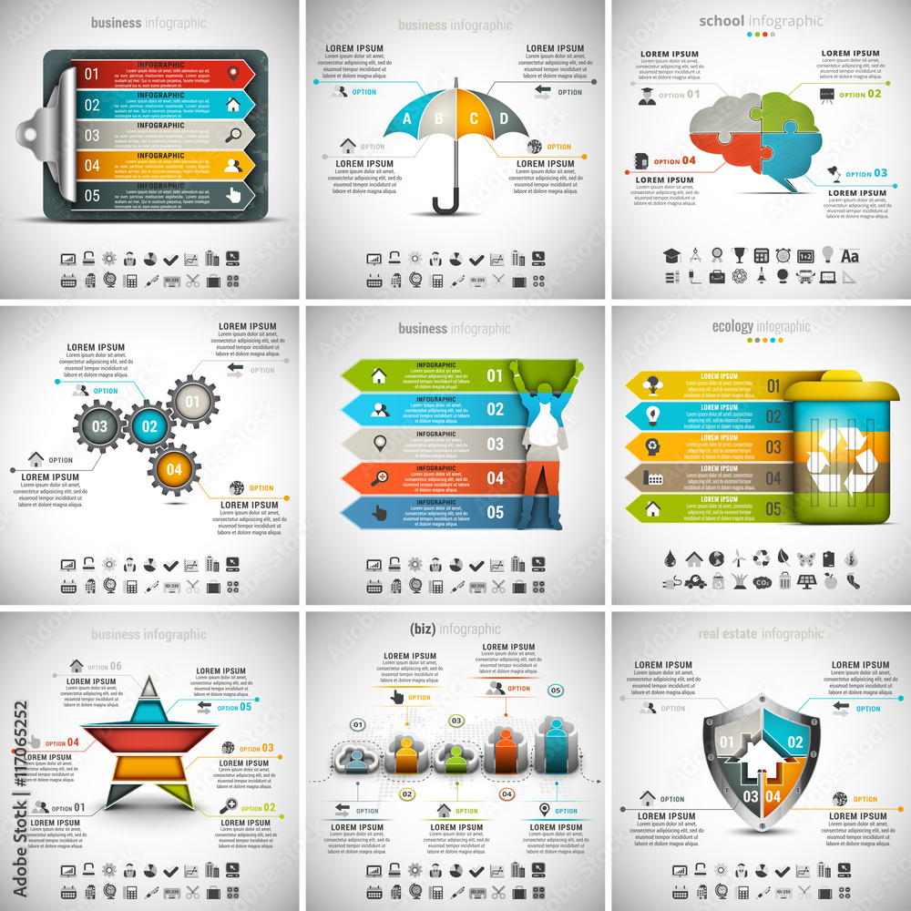 9 in 1 Infographics Bundle Stock Vector | Adobe Stock