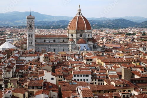 Cathedral Santa Maria and Giotto's Campanile view from Palazzo Vecchio, Florence Italy