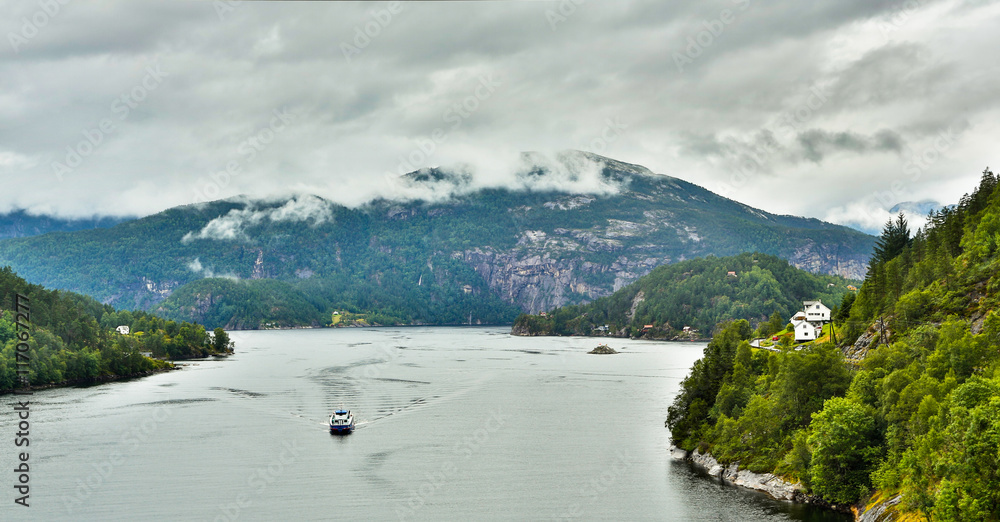 Fjord view on overcast day, Norway