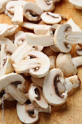 sliced raw mushrooms close-up