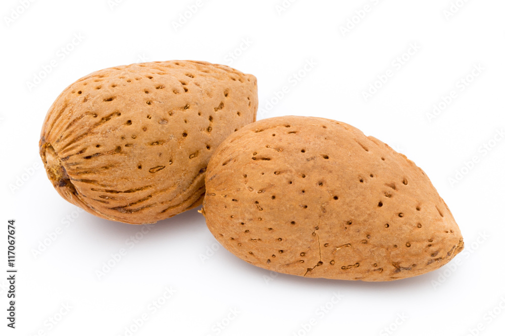 Group of almond nuts. Isolated on a white background. Group of almond nuts. Isolated on a white background.