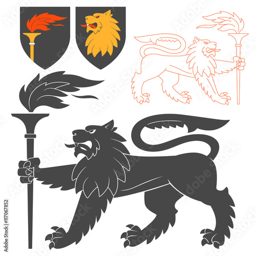 Fototapeta Naklejka Na Ścianę i Meble -  Black Lion With A Torch Illustration