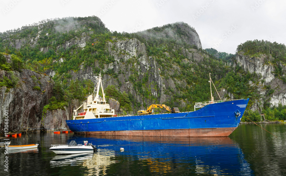 Cargo ship in frords, Norway