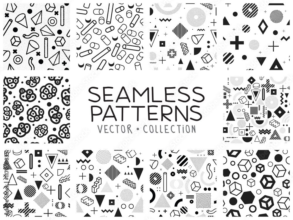Seamless patterns in Memphis style Seamless patterns in Memphis style