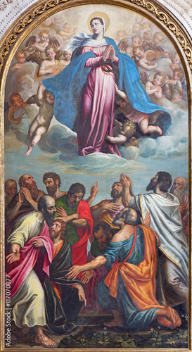 BRESCIA, ITALY - MAY 22, 2016: The painting of Assumption of Virgin Mary in church Chiesa di Santa Maria dei Miracoli by Pietro Marone (1548 - 1603).