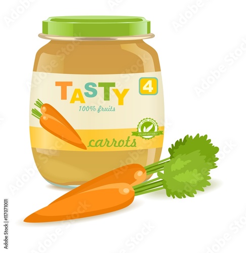 Glass jar with carrot baby food