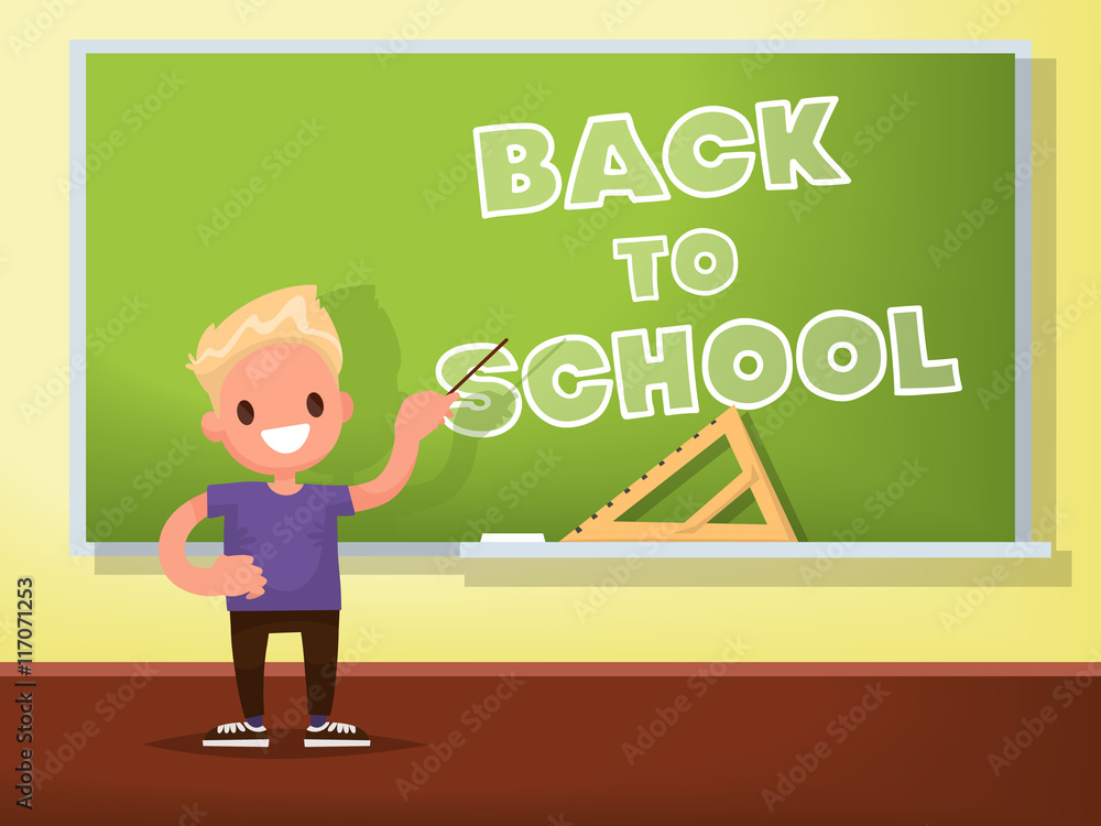 Back to school. Schoolboy at the blackboard. Vector illustration Back to school. Schoolboy at the blackboard. Vector illustration