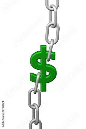 Dollar sign with chains. 3D rendering.
