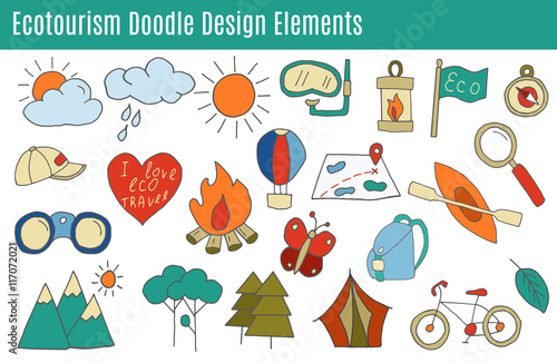 Vector ecotourism design elements isolated