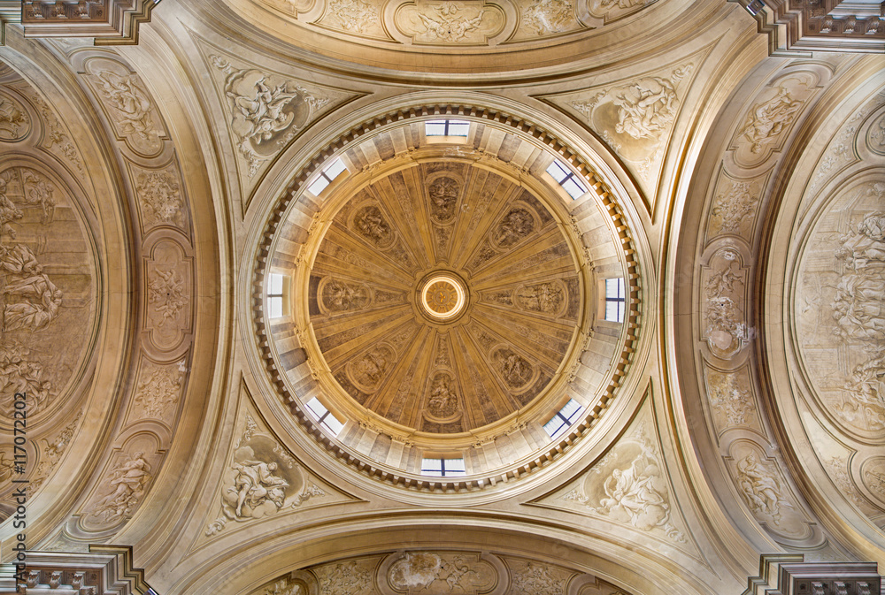 BRESCIA, ITALY - MAY 22, 2016: The monochromatic fresco in cupola of church Chiesa di Santa Maria della Pace by Francesco Monti (1738).