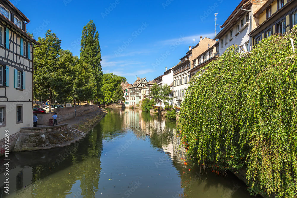 Strasbourg, France. The picturesque river flow in the region of Ile quarter 