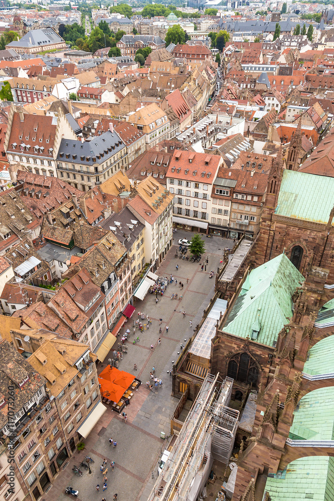 Strasbourg, France. View the city from the observation deck of the tower of the Cathedral