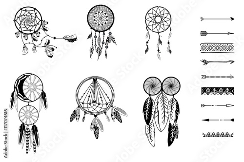 Vector illustration set of dreamcatcher.