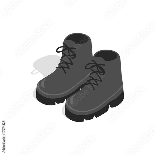 Black boots icon in isometric 3d style on a white background