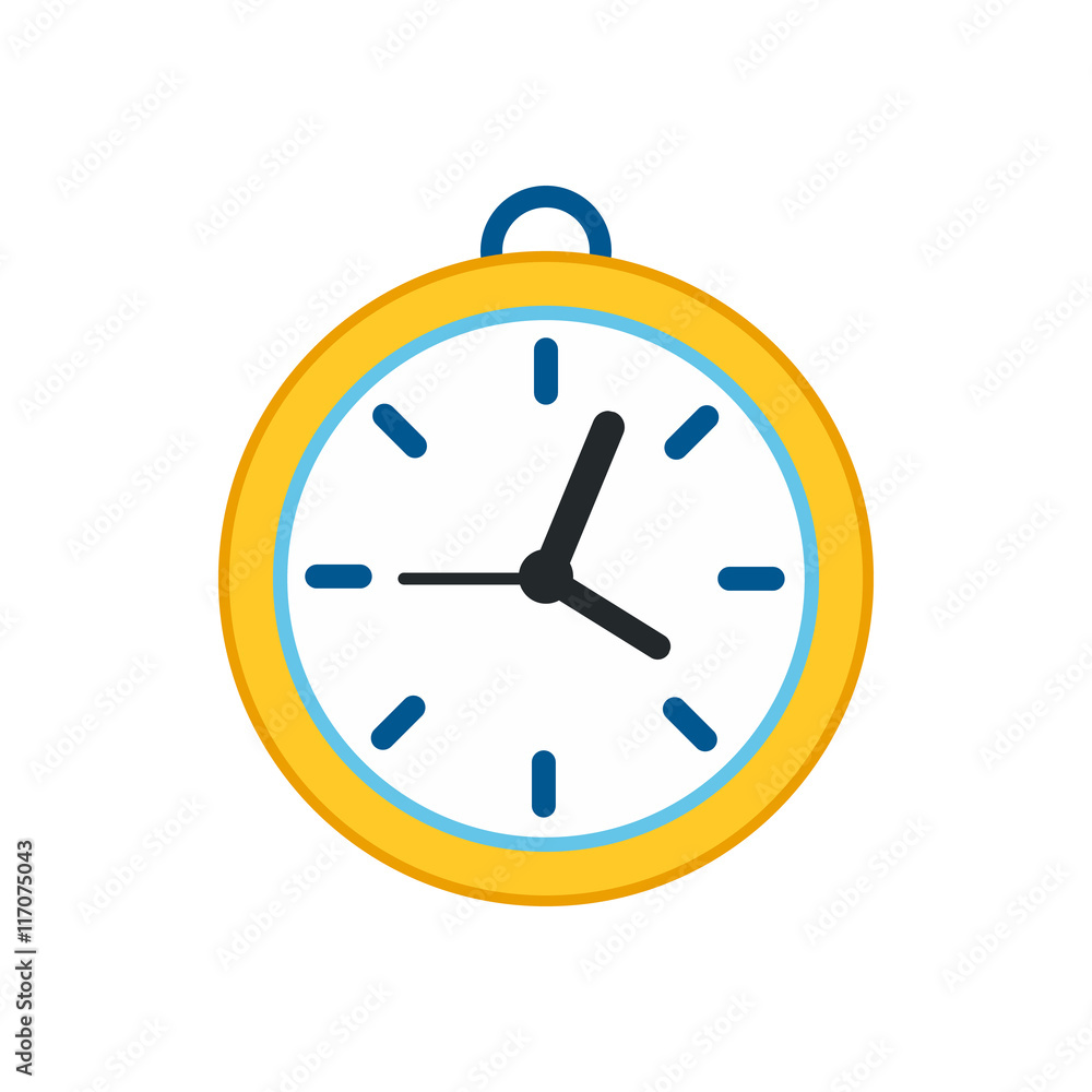 Wall clock with yellow rim icon in flat style on a white background Wall clock with yellow rim icon in flat style on a white background