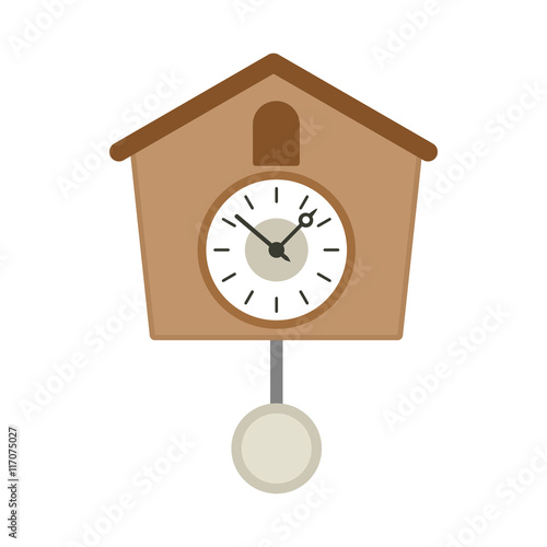 Vintage wooden cuckoo clock icon in flat style on a white background