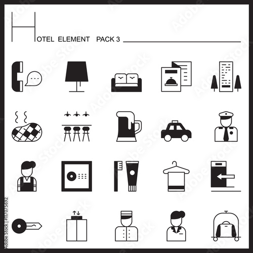 Hotel Element Line Icon Set 1.Mono pack.Graphic vector logo set.
