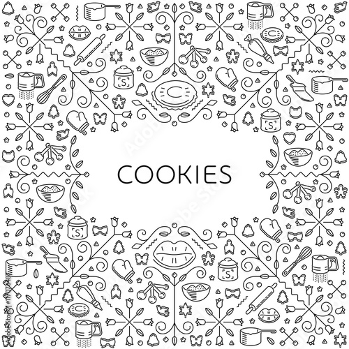 Pattern with restaurant and kitchen utensils for cookies