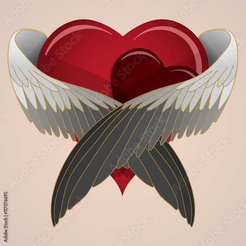 Vector colored heart with wings