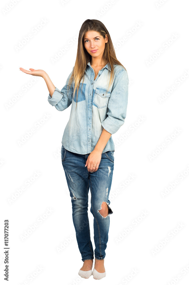 beautiful girl in denim shirt and jeans beautiful girl in denim shirt and jeans