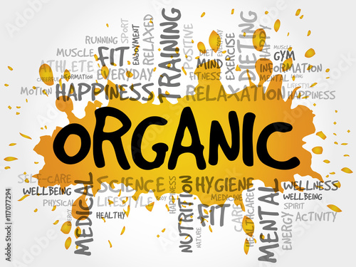 ORGANIC word cloud collage, health concept background