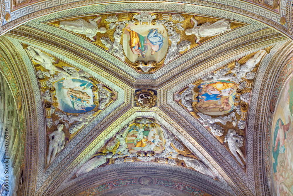 CREMONA, ITALY - MAY 24, 2016: The fresco on the vault of side chapel in San Sigismondo church by artists Giulio Campi, Bernardino Campi e Bernardino Gatti (1564 - 1567).