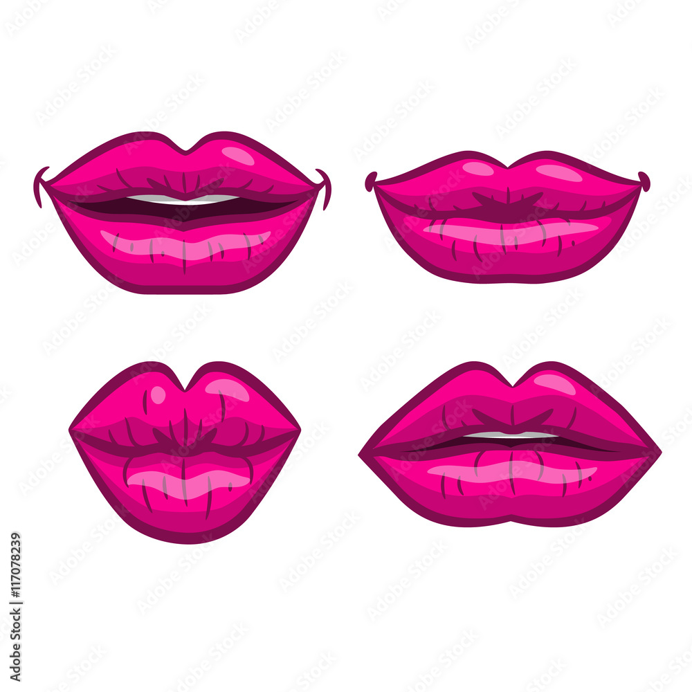 Vector lips pink. Smile, emotion lips. Vector set of lips Vector lips pink. Smile, emotion lips. Vector set of lips