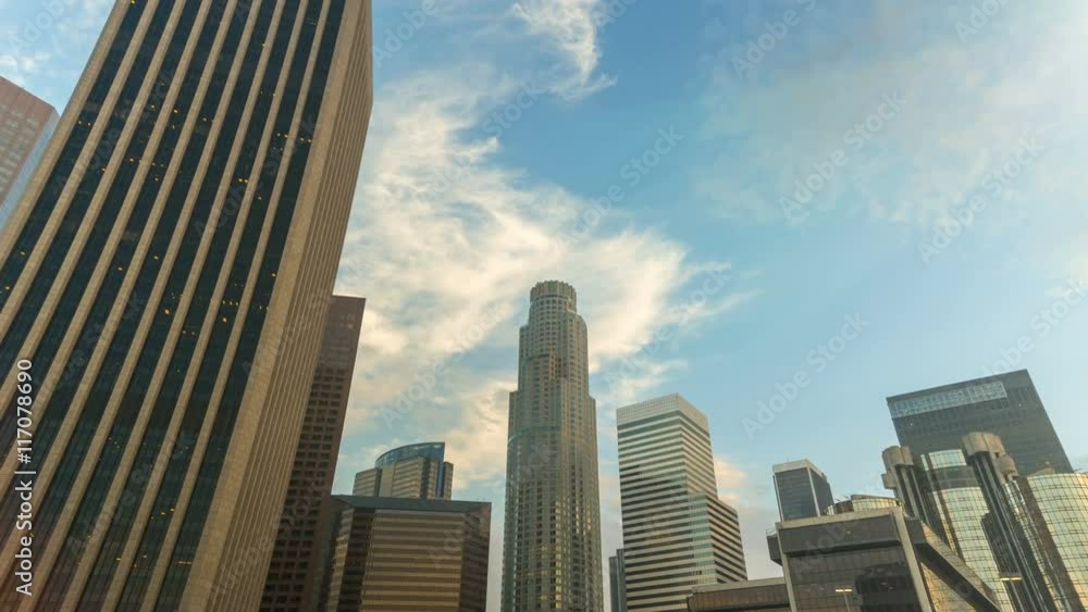 Tilting DTLA Time-lapse. Moving time-lapse of downtown Los Angeles as the camera tilts down from the skyscrapers. Tilting DTLA Time-lapse. Moving time-lapse of downtown Los Angeles as the camera tilts down from the skyscrapers.