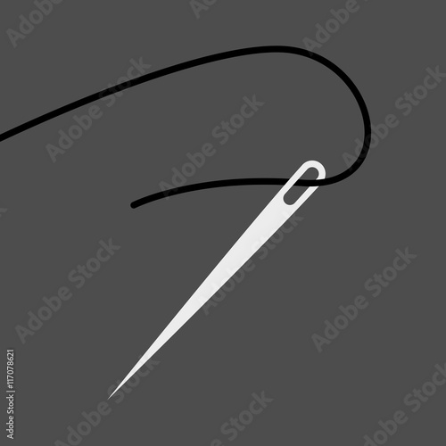 Needle strung on threat. Simple design. Isolated vector illustration.