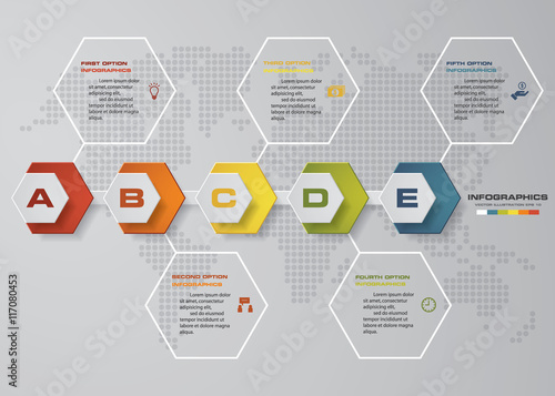 Timeline infographics, 5 steps elements and icons. Design clean number banners template/graphic or website layout.