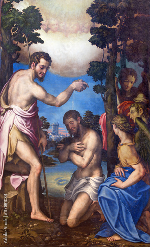 CREMONA, ITALY - MAY 25, 2016: The painting of Baptism of Christ in The Cathedral by Giulio Campi (1502 - 1572).