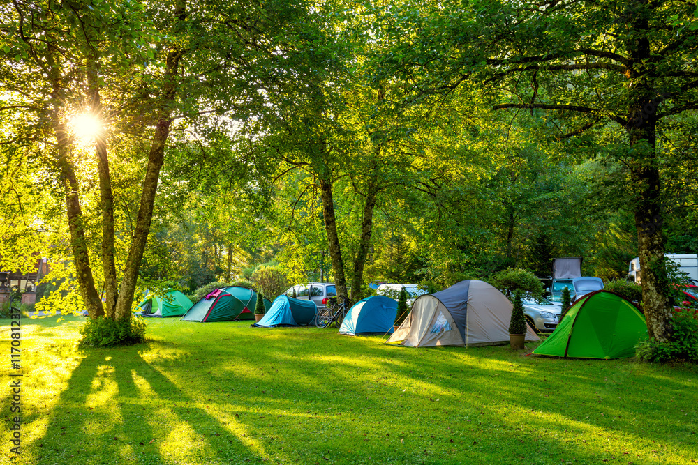 Tents Camping area, early morning, beautiful natural place