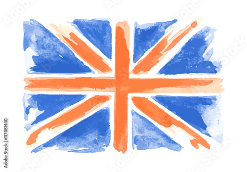 Watercolor flag of England on white background. Great Britain, United Kingdom symbol.