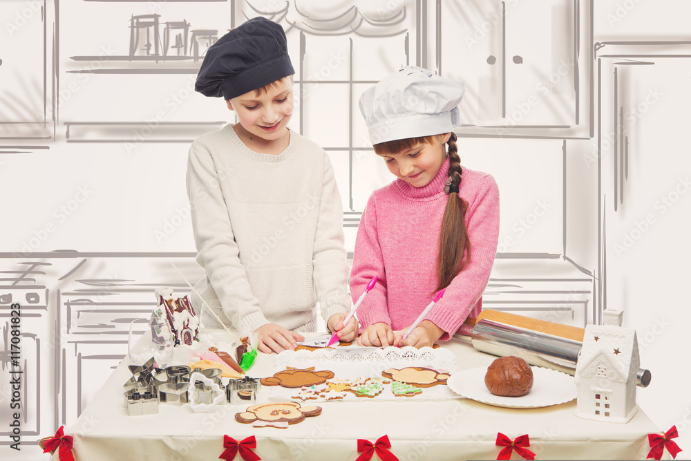 Children making christmas cookies Children making christmas cookies