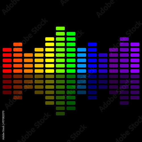 Colorful rainbow square music equalizer on black background