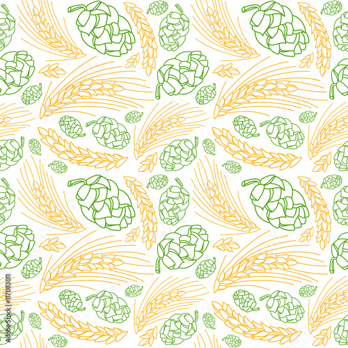 Malt and cone hop seamless pattern