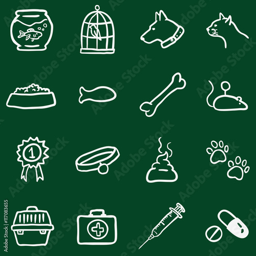 Vector Set of Chalk Doodle Pets Icons
