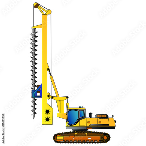 Machine for drilling holes for foundations. Vector