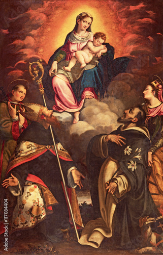 CREMONA, ITALY - MAY 24, 2016: The panting of Madonna in Glory witht the saints by Antonio Mainardi (1585) in church Chiesa di San Agostino.