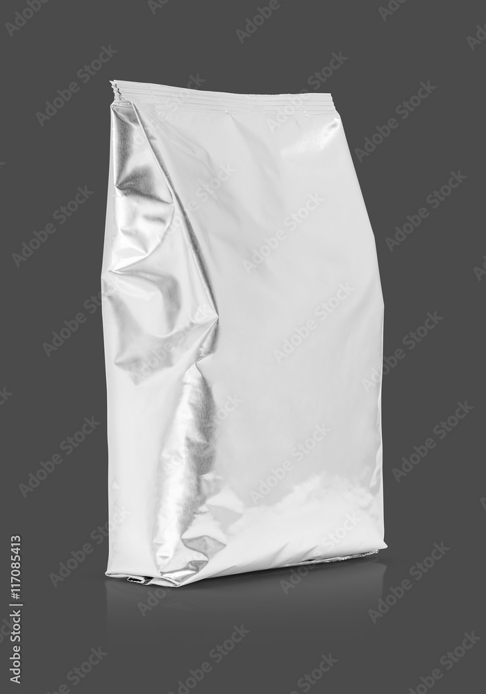blank packaging aluminum foil pouch isolated on gray background